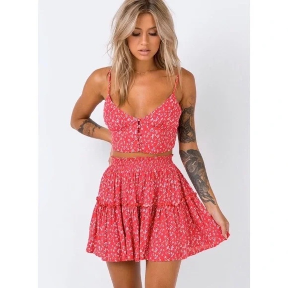 Floral Red Skirt
